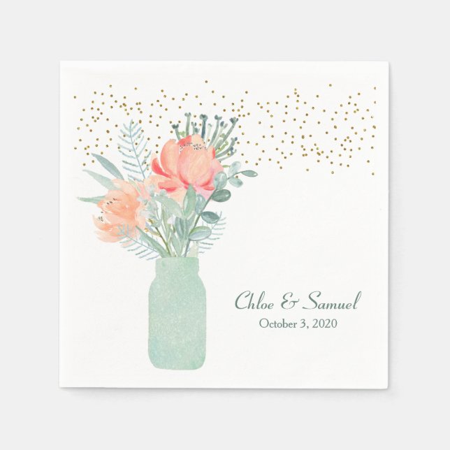 Serviette En Papier Mariage de bocal Mason en verre dépoli (Devant)