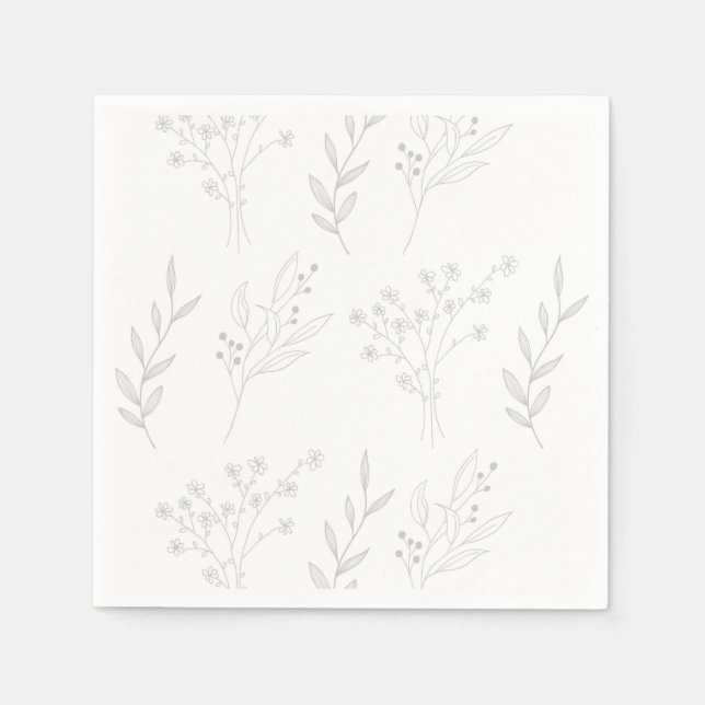 Serviette En Papier Mariage de Boho Floral Corner Argent (Devant)