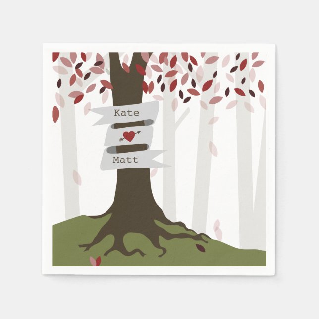 Serviette En Papier Mariage de bois d'automne Napkins - Feuilles rouge (Devant)