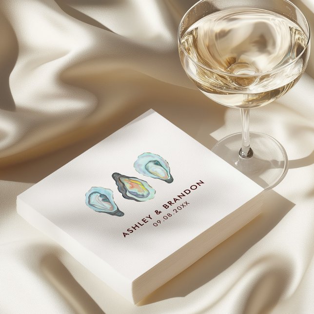 Serviette En Papier Mariage de bord de mer à l'aquarelle huître (Créateur téléchargé)
