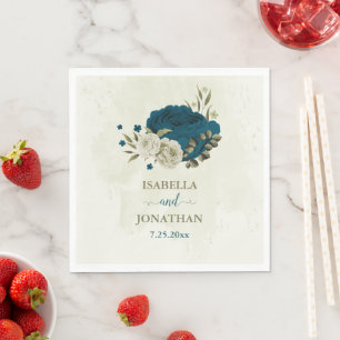 Serviette En Papier mariage de botanique turquoise bleu beige