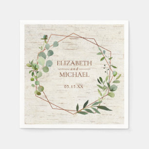 Serviette En Papier Mariage de bouleau Eucalyptus géométrique en cuivr