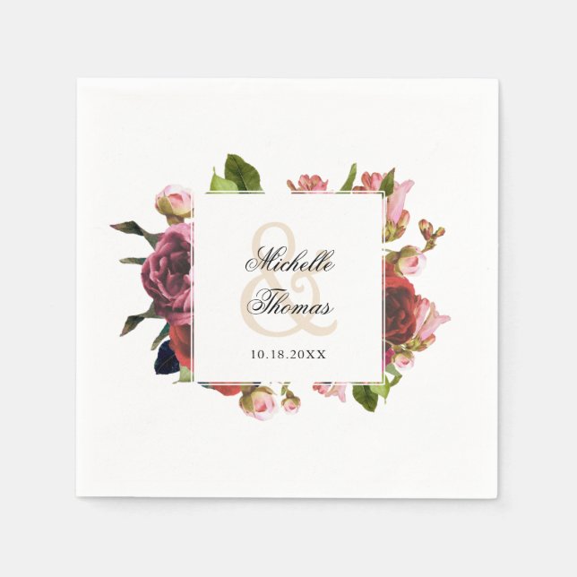 Serviette En Papier Mariage de bouquet rose (Devant)