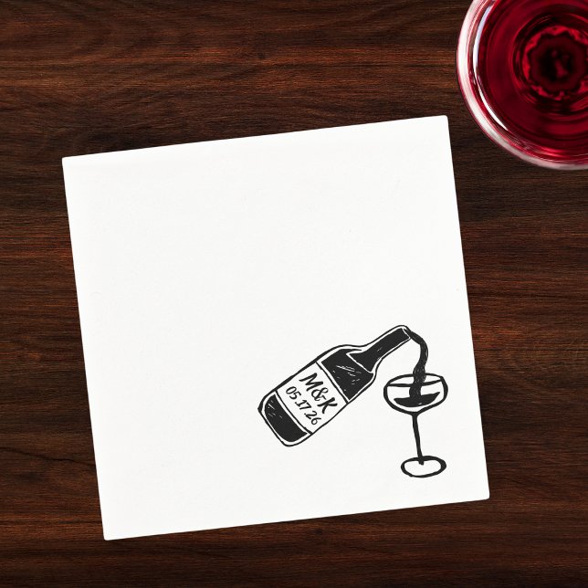 Serviette En Papier Mariage de bouteille de vin sur mesure à main luna (Créateur téléchargé)