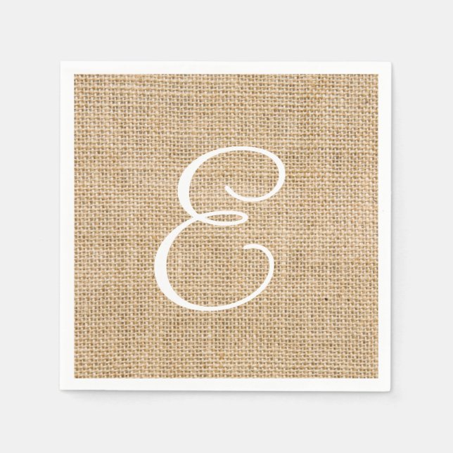 Serviette En Papier Mariage de Burlap rustique Monogramme simple (Devant)