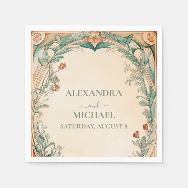 Serviette En Papier Mariage de cadre botanique chaud (Devant)