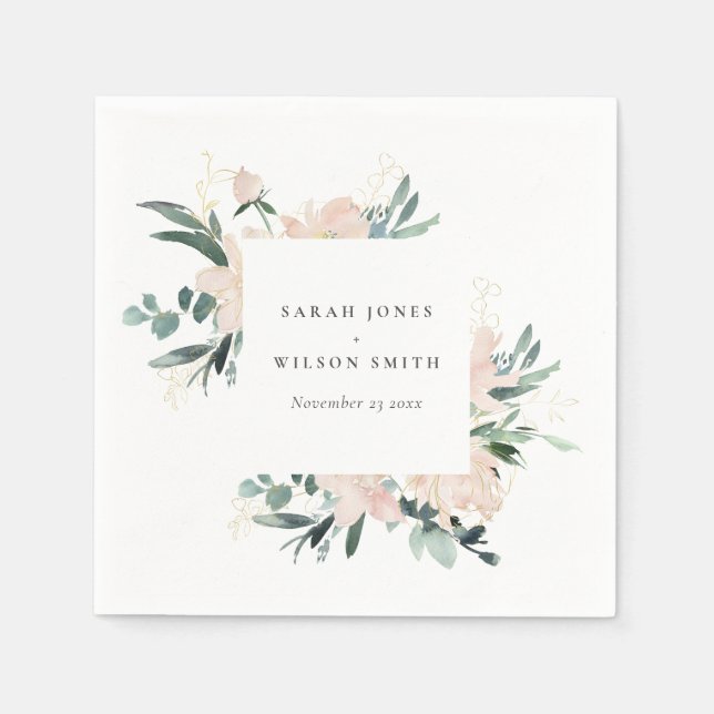 SERVIETTE EN PAPIER MARIAGE DE CADRE D'EAU FLORALE DOUX BLUSH OR (Devant)