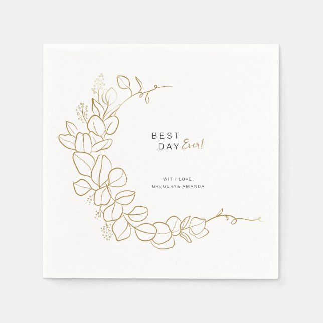 Serviette En Papier Mariage de cadre Feuilles or peint à la main (Devant)