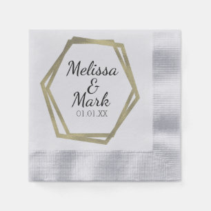 Serviette En Papier Mariage de cadre géométrique Gold Foil Nom des cou