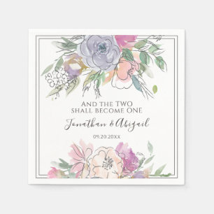 Serviette En Papier Mariage de cadre gris floral rose pâle violet