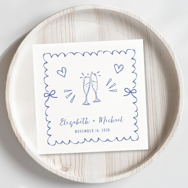 Serviette En Papier Mariage de cadre tendance bleu vague (Créateur téléchargé)