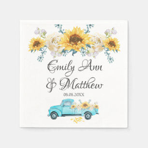 Serviette En Papier Mariage de camion Vintage Yellow Sunflowers Turquo