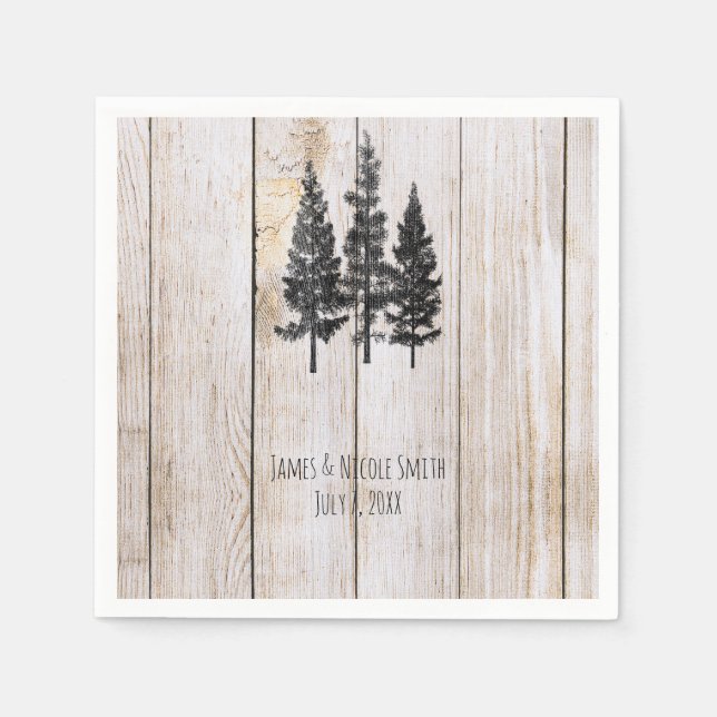 Serviette En Papier Mariage de campagne en bois simple rustique avec d (Devant)