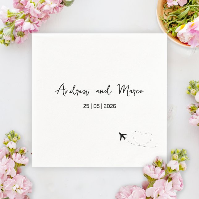 Serviette En Papier Mariage de carte d'embarquement de destination pho (Black and White Destination Wedding Napkin)