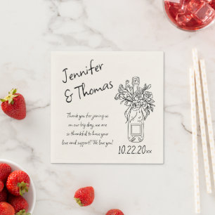 Serviette En Papier Mariage de champagne floral tiré à la main
