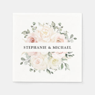 Serviette En Papier Mariage de Champagne Ivoire Rose Fleurs Vertes