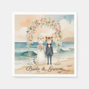 Serviette En Papier Mariage de chat avec Mariée et Groom Plage thémati
