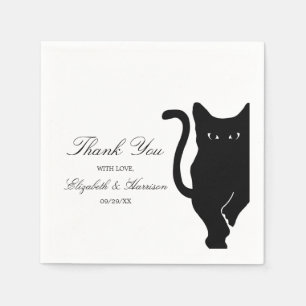 Serviette En Papier Mariage de chat noir Whimsical moderne