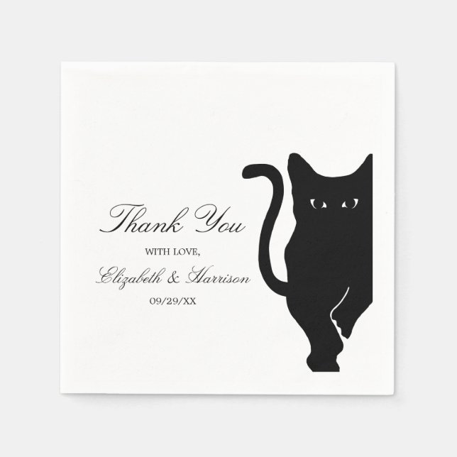 Serviette En Papier Mariage de chat noir Whimsical moderne (Devant)