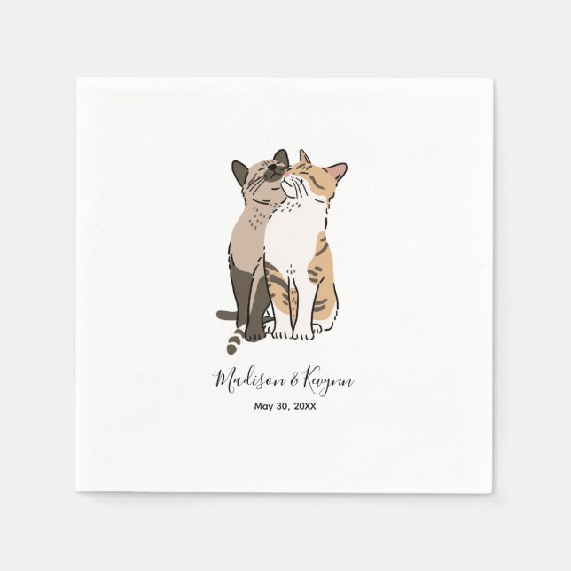 Serviette En Papier Mariage de chats mignons (Devant)