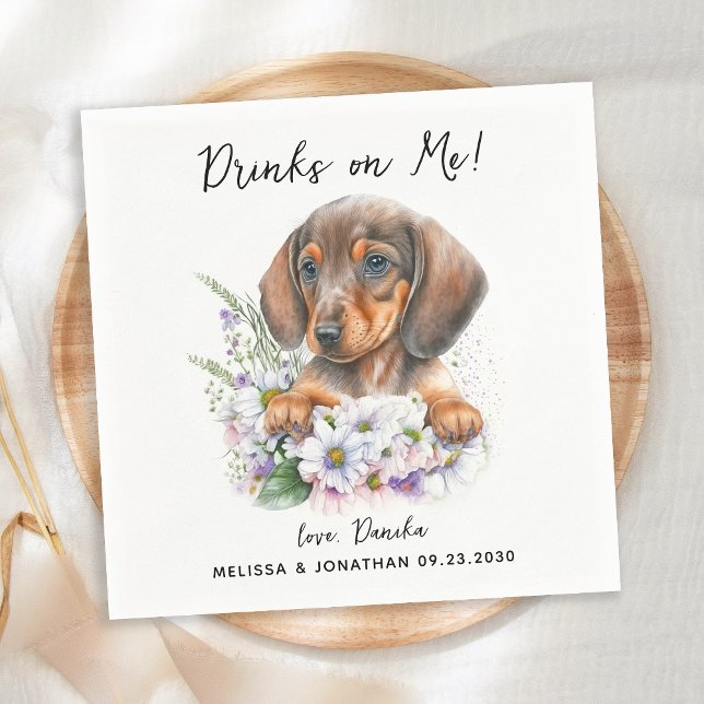 Serviette En Papier Mariage de chien Dachshund Cocktail personnalisé (Créateur téléchargé)
