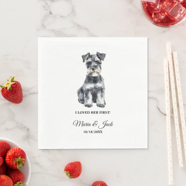 Serviette En Papier Mariage de chien Schnauzer miniature avec photo (En situation)