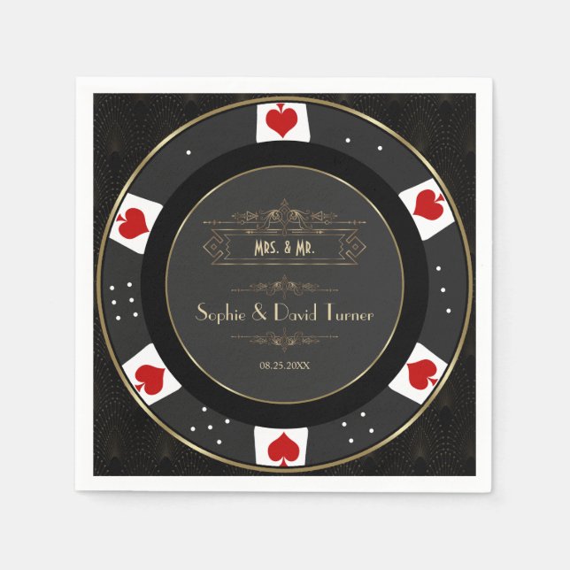 Serviette En Papier Mariage de chips de poker de casino Gold moderne (Devant)