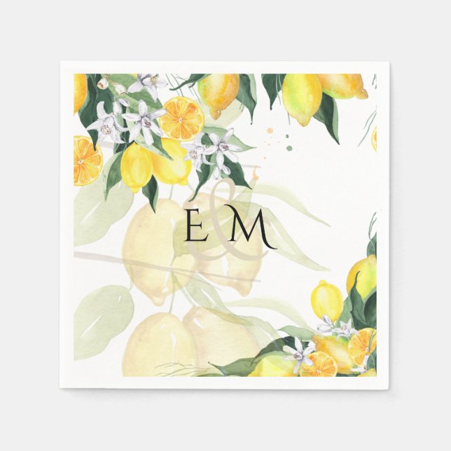 Serviette En Papier Mariage de citrons jaunes frais (Devant)