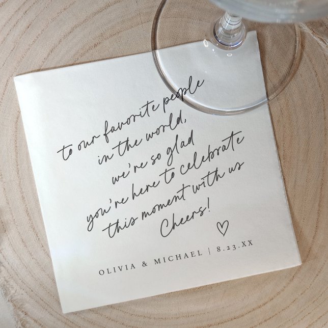 Serviette En Papier Mariage de coeur de style de note d'amour manuscri (Handwritten note wedding napkins - cocktail napkins for wedding reception.)