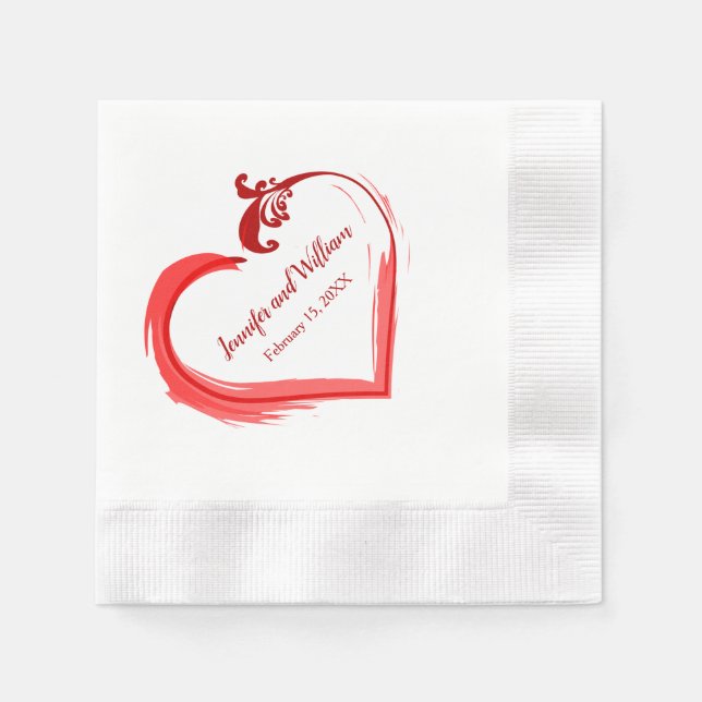 Serviette En Papier Mariage de coeur de Swoosh rouge serviettes (Devant)