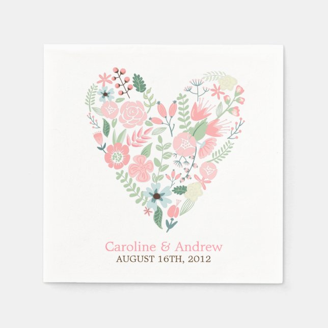 Serviette En Papier Mariage de coeur floral moderne (Devant)