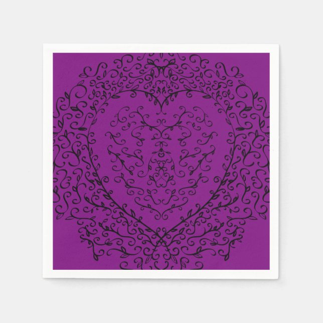 Serviette En Papier Mariage de coeur pourpre et noir (Devant)