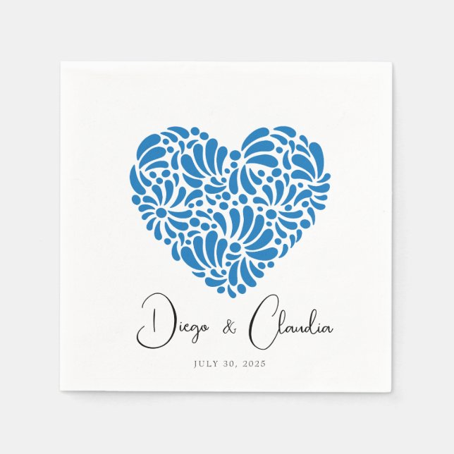 Serviette En Papier Mariage de coeur Talavera bleu serviettes (Devant)