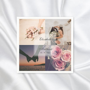 Serviette En Papier Mariage de collage photo simple et élégant mariée