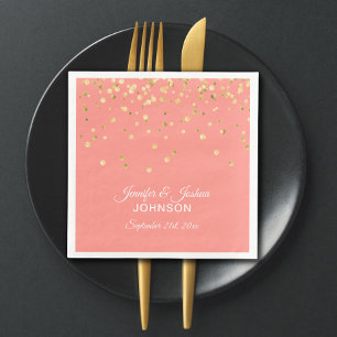 Serviette En Papier Mariage de Confetti en or Peach CORAL personnalisé