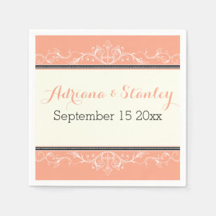 Serviette En Papier Mariage de corail de la frontière noire