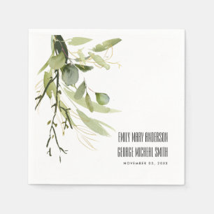 SERVIETTE EN PAPIER MARIAGE DE COULEUR D'EAU DE LA BUNCH FOLIAGE VERT