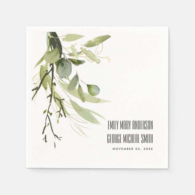 SERVIETTE EN PAPIER MARIAGE DE COULEUR D'EAU DE LA BUNCH FOLIAGE VERT  (Devant)