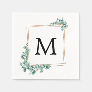 Serviette En Papier Mariage de couple sous la verdure à monogramme dor