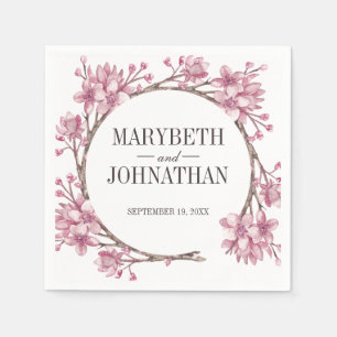 Serviette En Papier Mariage de courge fleurie rose cerise Napkin