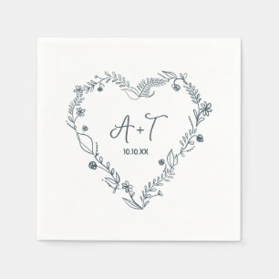 Serviette En Papier Mariage de couronne de coeur floral