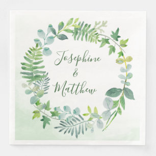 Serviette En Papier Mariage de couronne de feuillage vert