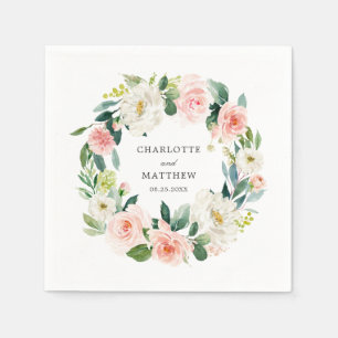 Serviette En Papier Mariage de couronne de fleurs rose pâle