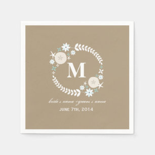 Serviette En Papier Mariage de couronne de plage Monogram