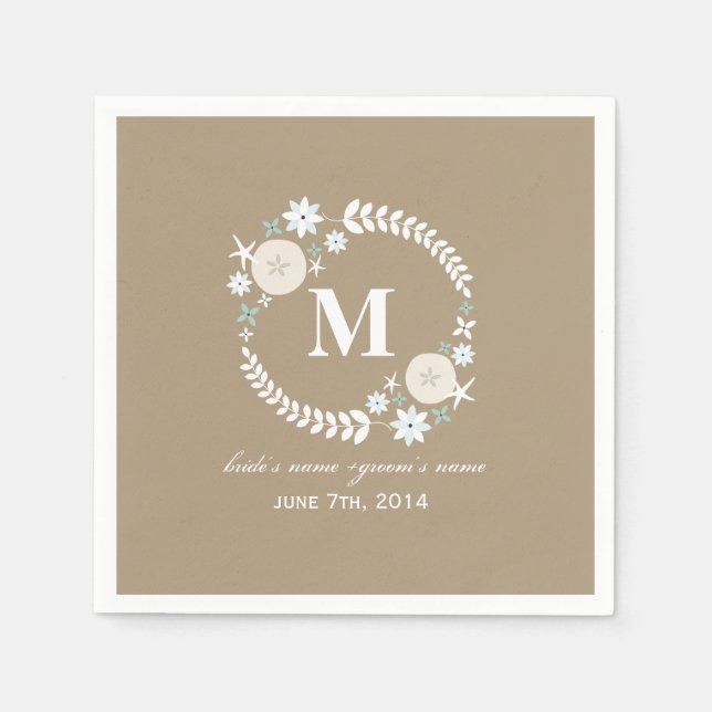 Serviette En Papier Mariage de couronne de plage Monogram (Devant)