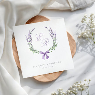 Serviette En Papier Mariage de couronne et de monogramme de lavande