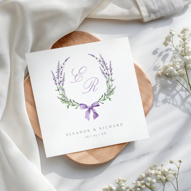Serviette En Papier Mariage de couronne et de monogramme de lavande (Créateur téléchargé)