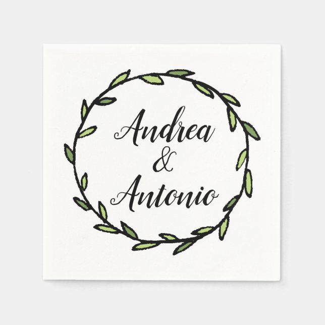Serviette En Papier Mariage de couronnes vertes rustiques (Devant)