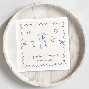 Serviette En Papier Mariage de crème à cadre bleu vague tendance