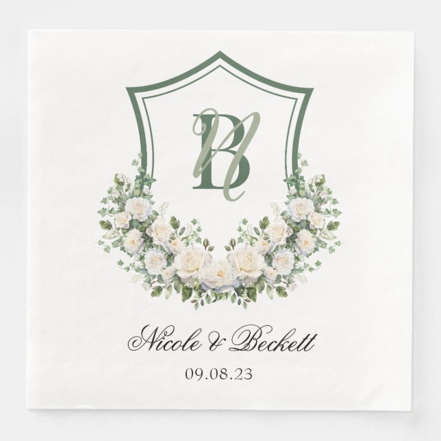 Serviette En Papier Mariage de crête de fleurs blanches (Devant)